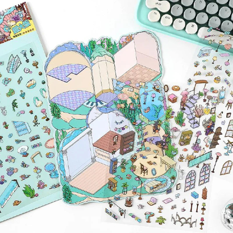 Mr Paper My Cabin Series Oversized Puzzle Stickers | 8pcs DIY Scene Stickers for Kids