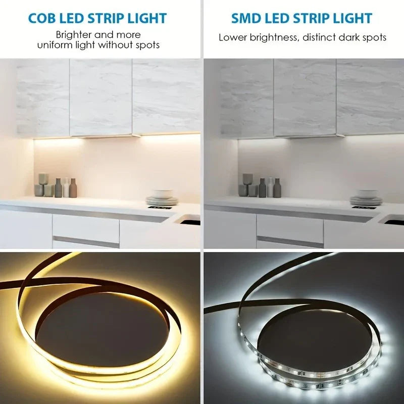 COB LED Strip Lights 5V USB Dimmable | 320 LEDs/m Flexible Ribbon for Kitchen Cabinet Mirror Bedroom
