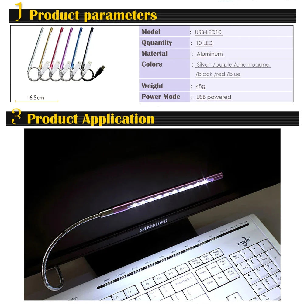 5V LED Book Light Flexible Reading Lamp | Portable USB Desk Light for Bedroom Decor and PC Keyboard Lighting