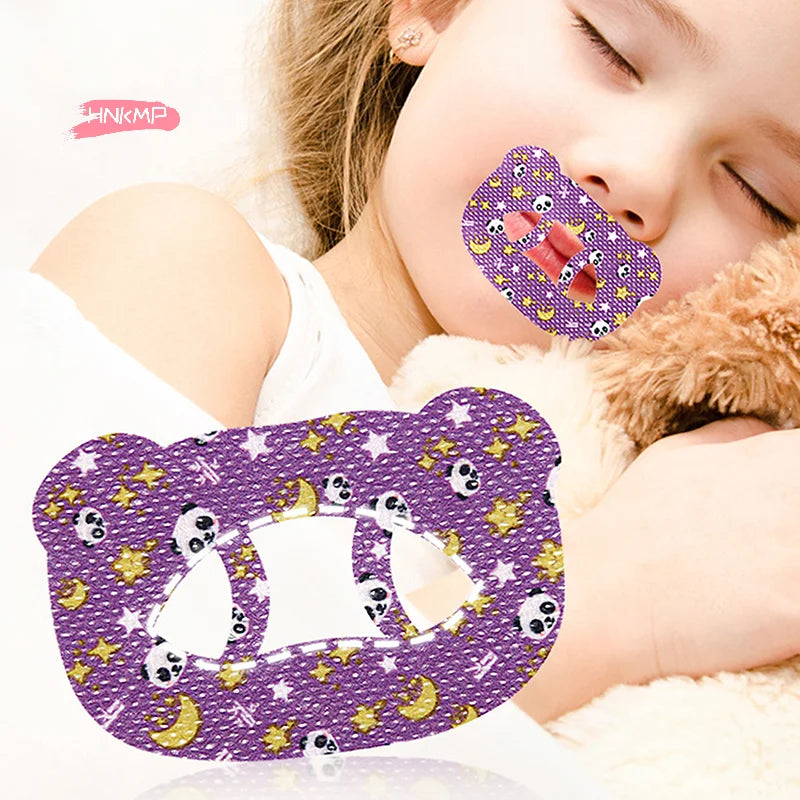 Cartoon Bear Anti-Snoring Mouth Patches for Kids | Safe Nose Breathing Sleep Aid
