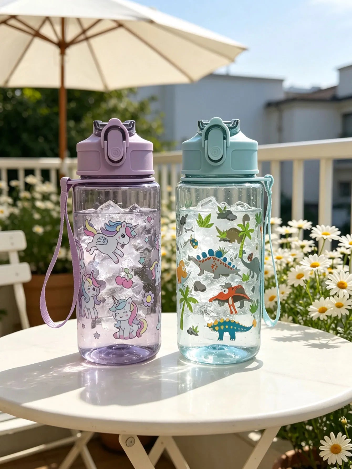 1 Piece 500ml (19 fl oz) Cartoon Printed Straw Cup | BPA-Free Summer Plastic Water Bottle