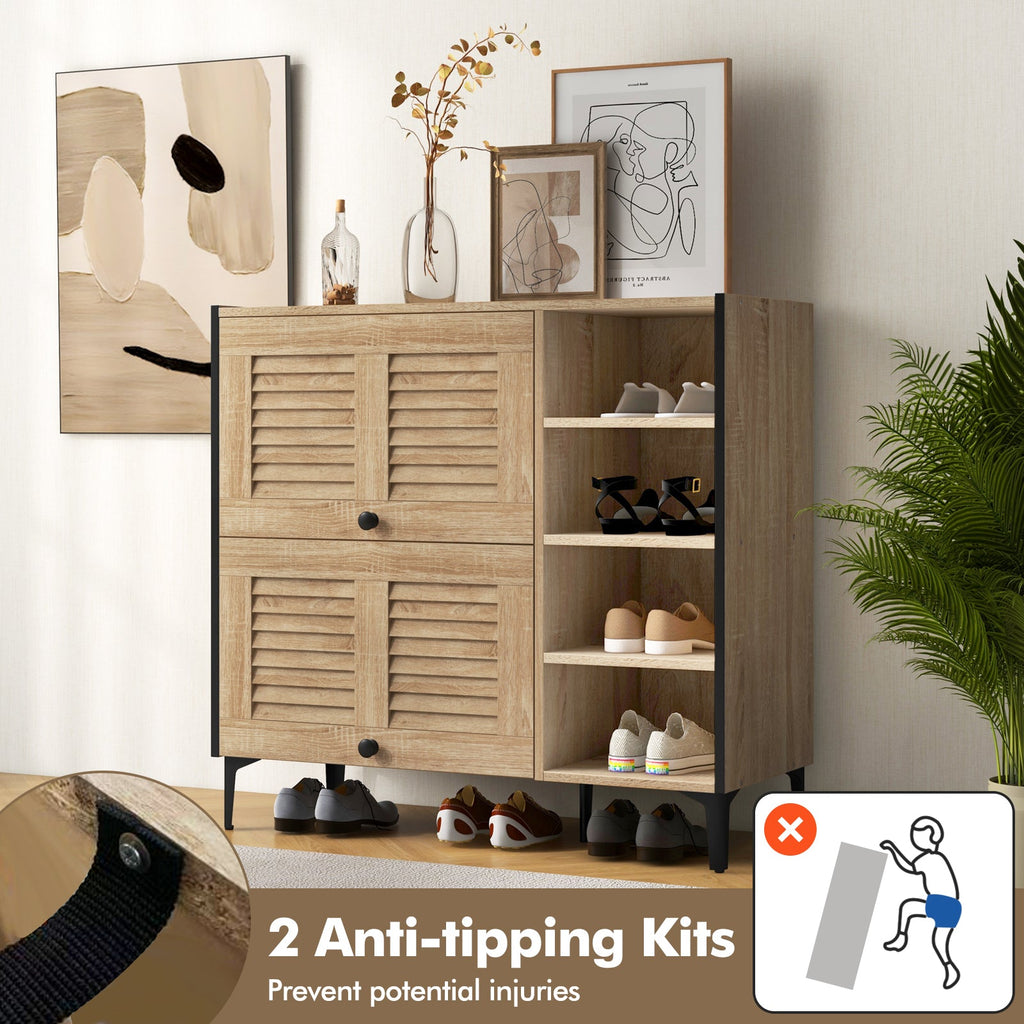 Shoe Rack Organizer with Flip-up See-through Doors and Adjustable Shelves-Oak