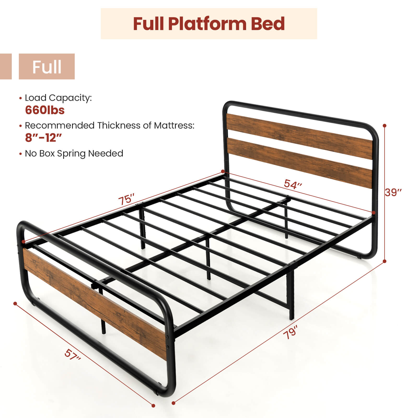 Arc Platform Bed with Headboard and Footboard-Full Size