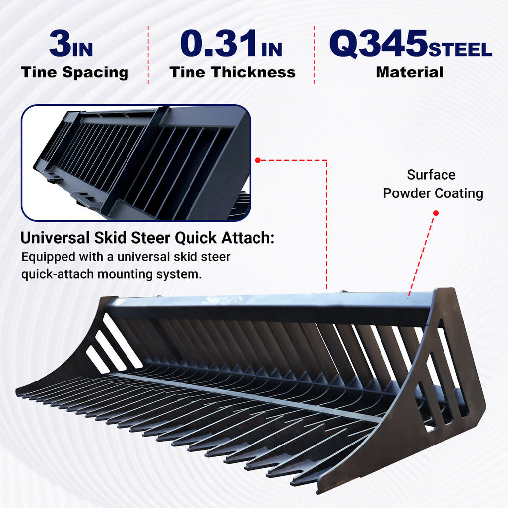 Greatbear Universal & Heavy-Duty Skid Steer Rock Bucket