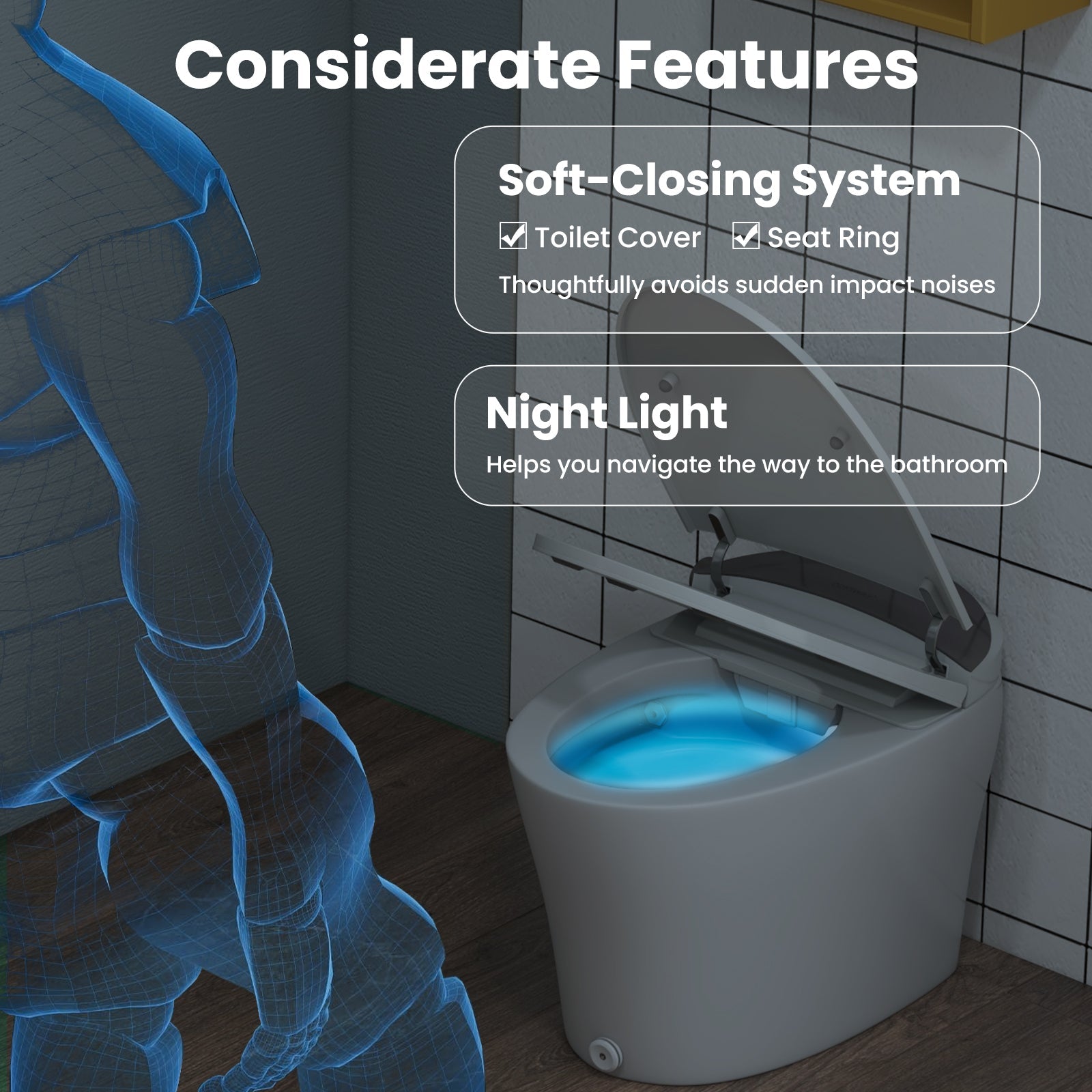 One-Piece Smart 1.16 GPF Elongated Bidet Toilet Seat with Night Light-White