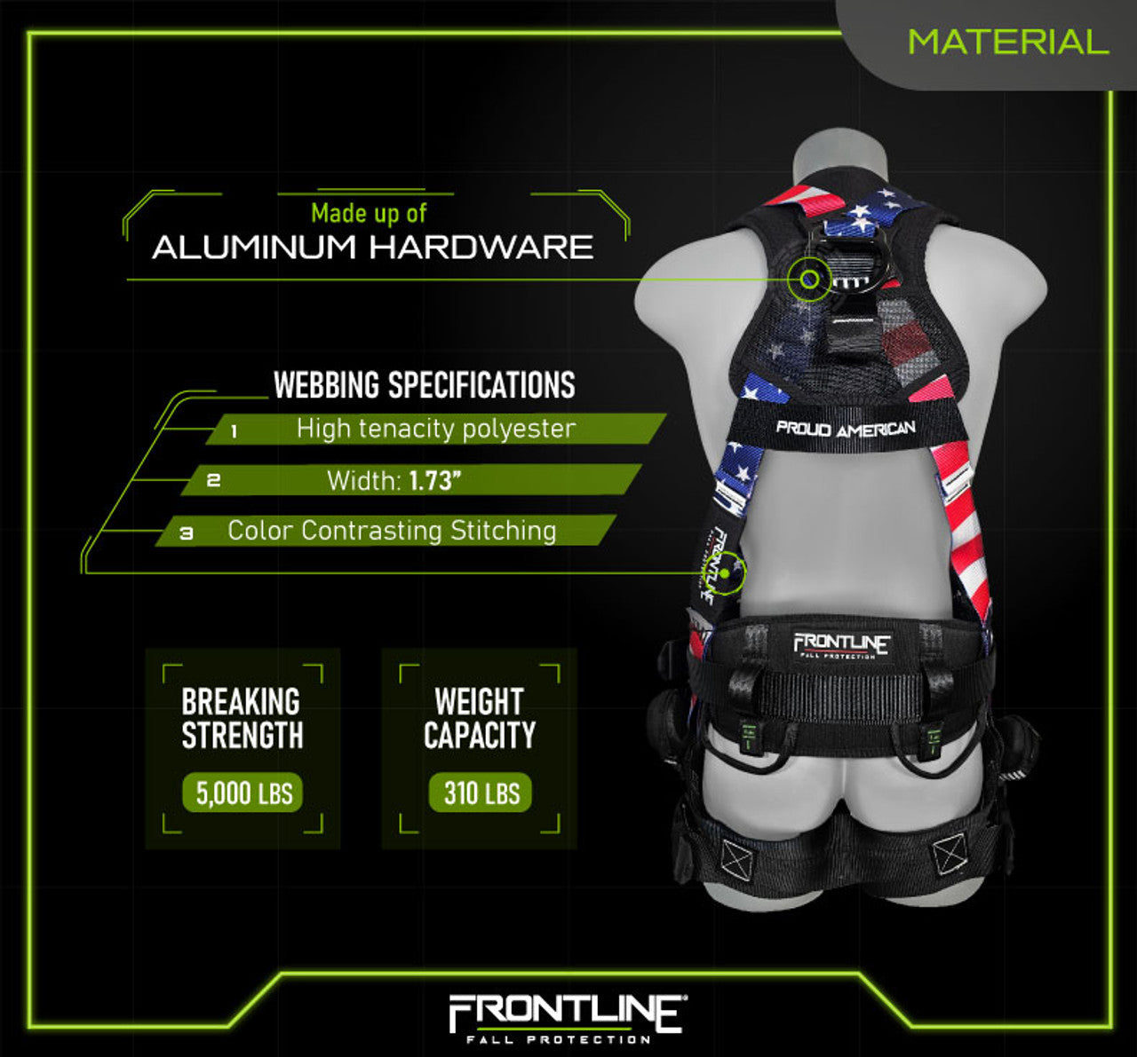 Frontline 110CTB-AM American Style Full Body Harness with Aluminum Hardware and Suspension Trauma Straps S