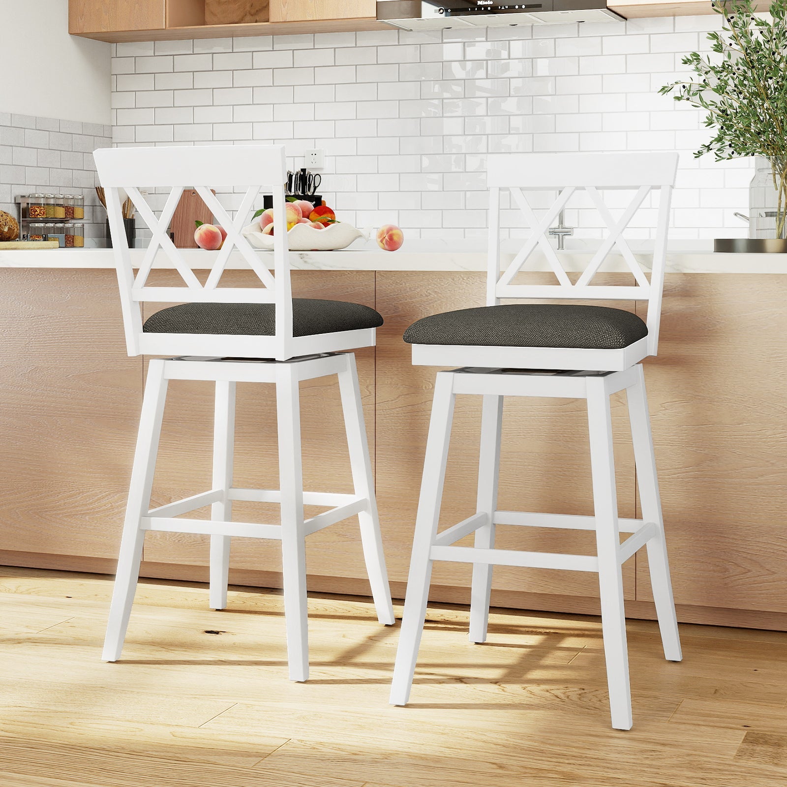Swivel Bar Stools Set of 4 Counter Height Barstools with Backrest Upholstered Seat Cushion