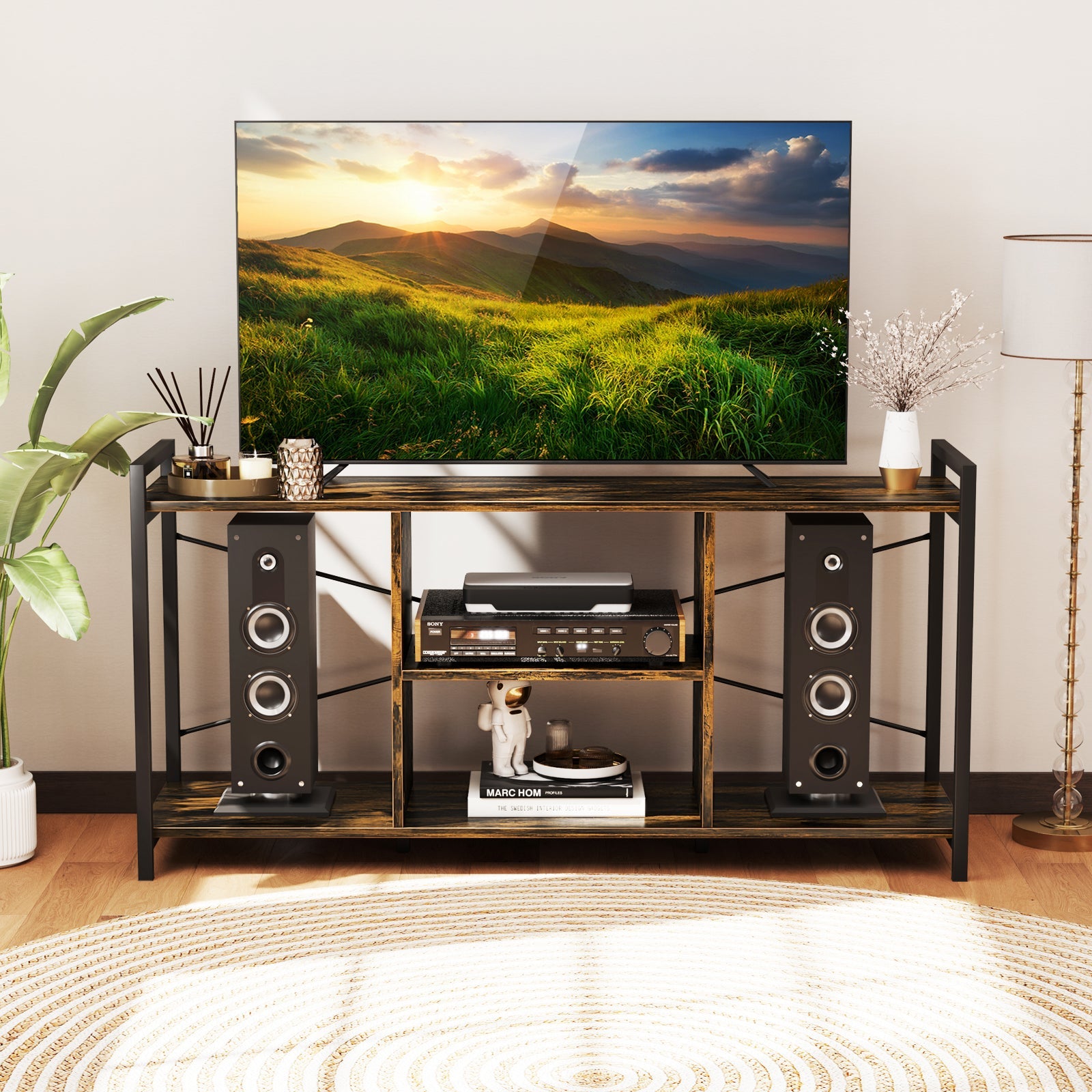 TV Stand for 55 Inch TVs Industrial Entertainment Center-Rustic Brown