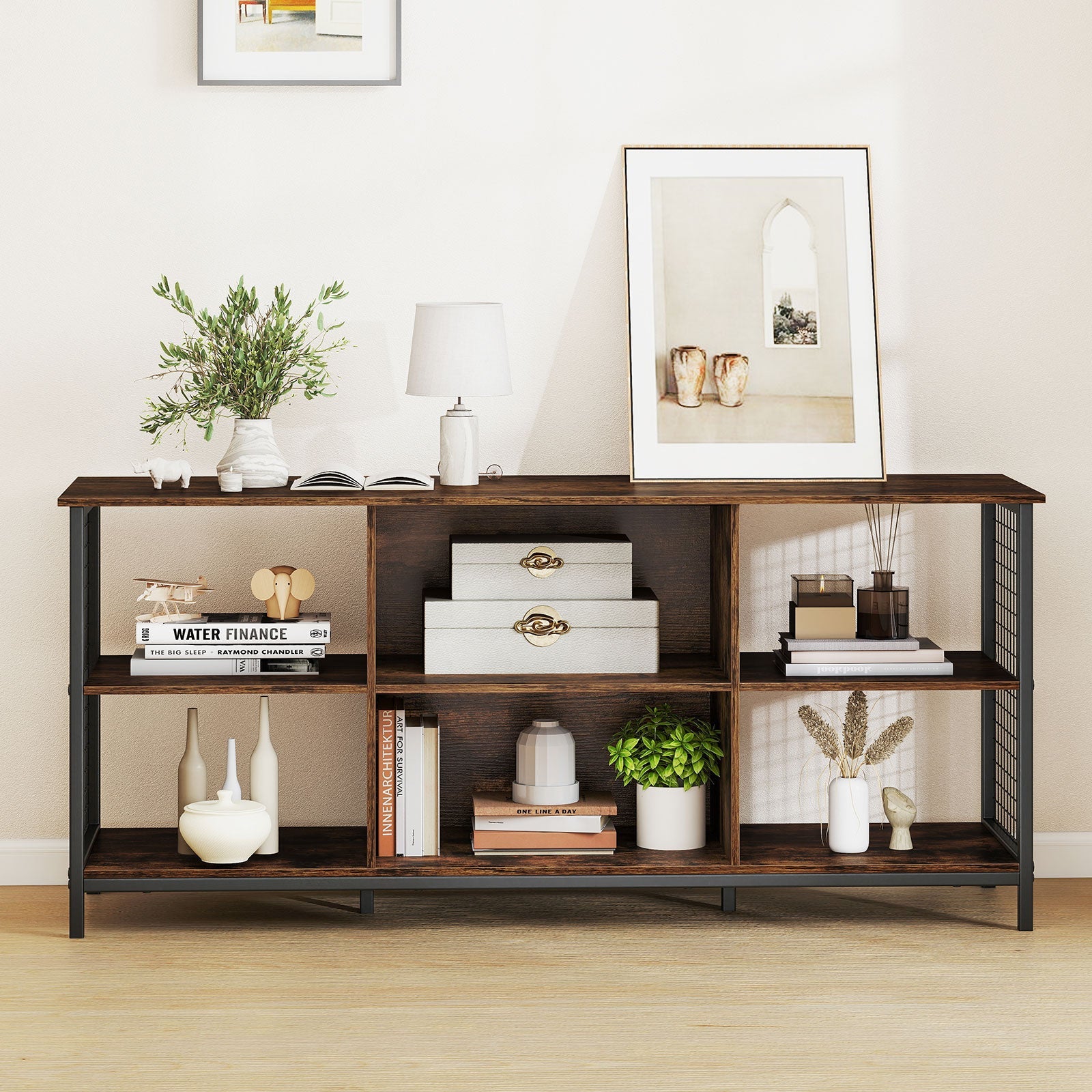 TV Stand for 65 Inch TVs-Rustic Brown and Black