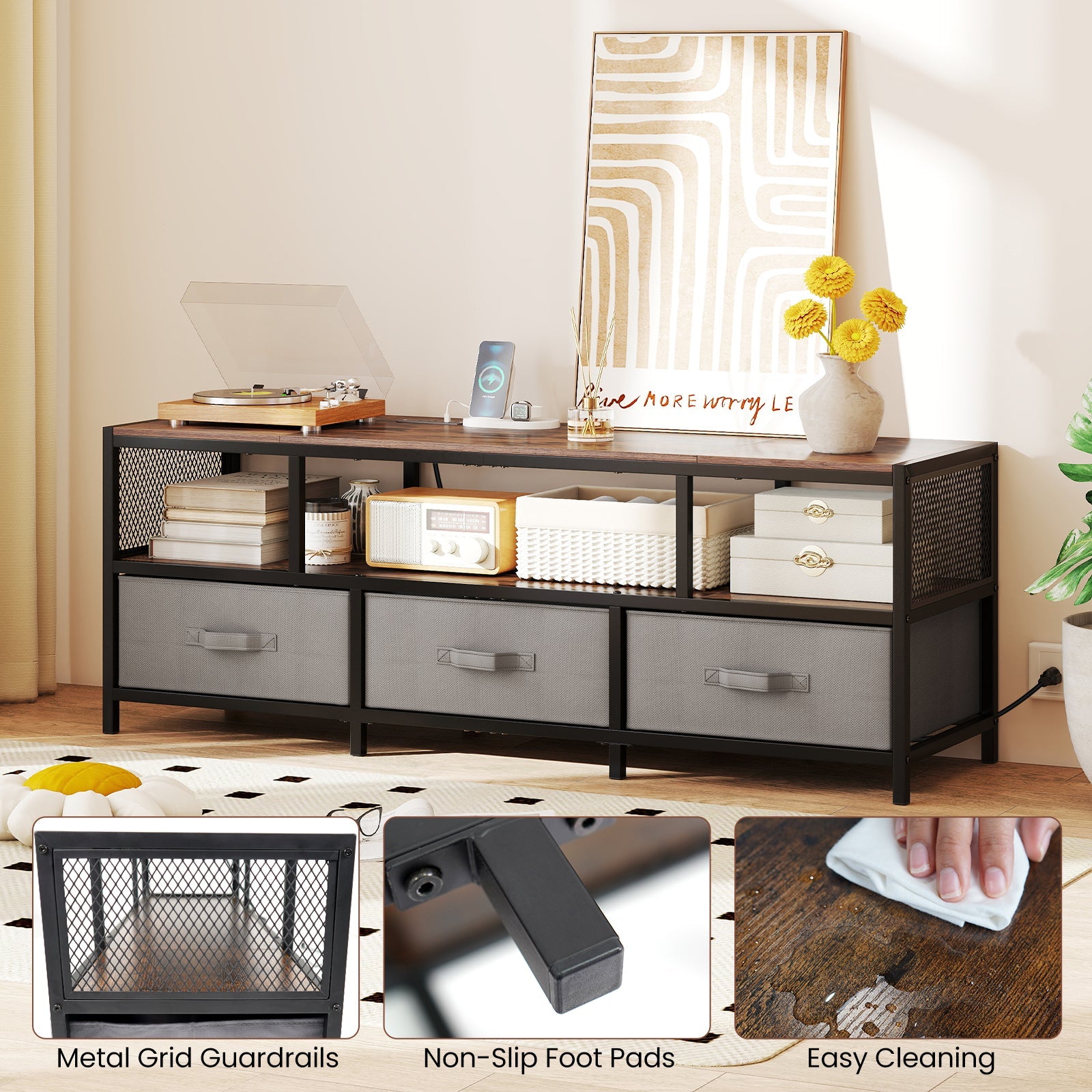 TV Stand for TVs up to 65 Inches with Power Outlets USB Charging