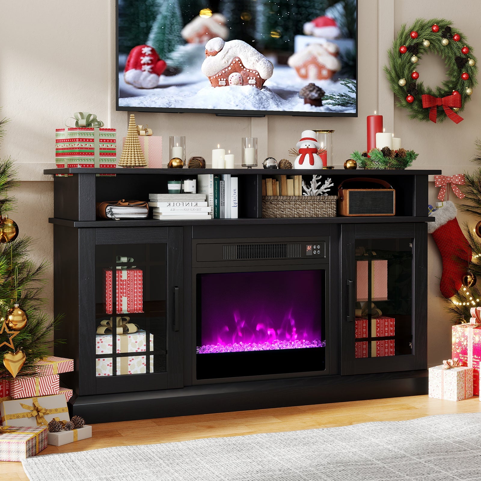 TV Stand with Electric Fireplace LED Lights and Remote Controls for TVs Up to 40 Inch