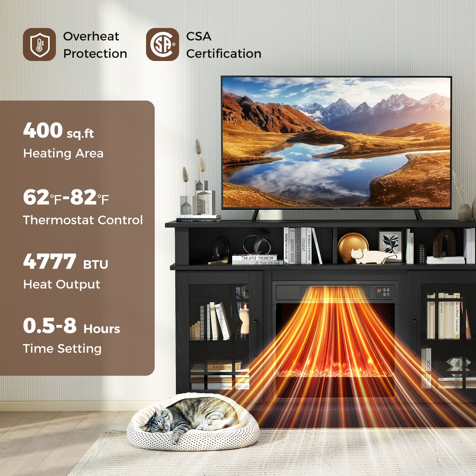 TV Stand with Electric Fireplace LED Lights and Remote Controls for TVs Up to 40 Inch
