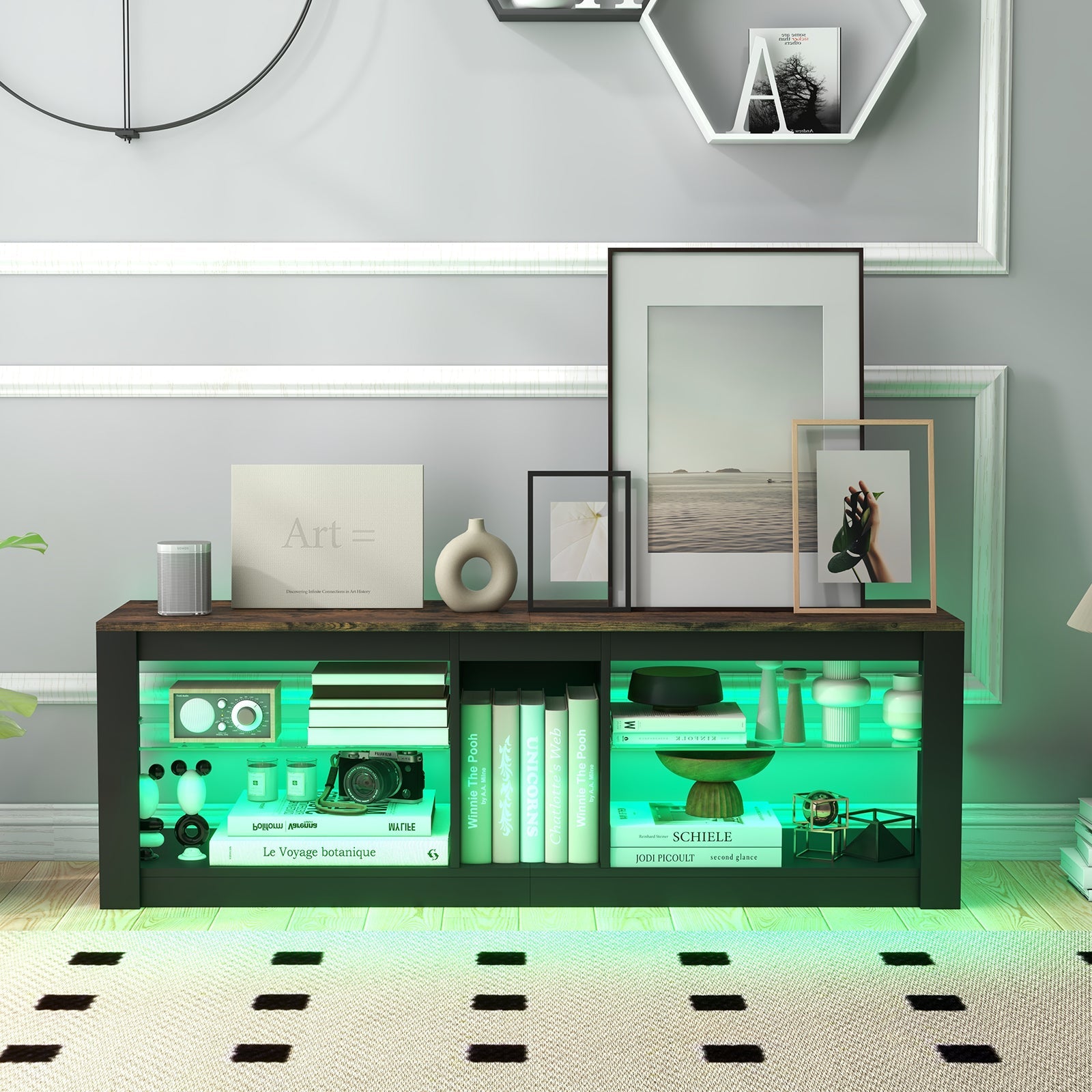 Modern TV Stand with LED Light and Adjustable Shelves for TVs up to 65 inch-Brown