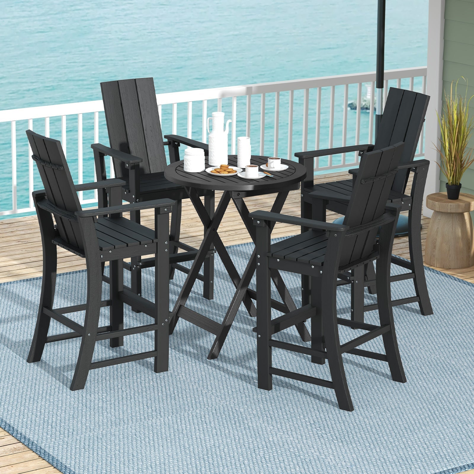 Tall Adirondack Chair Outdoor Bar Stool with Ergonomic Backrest for Backyard