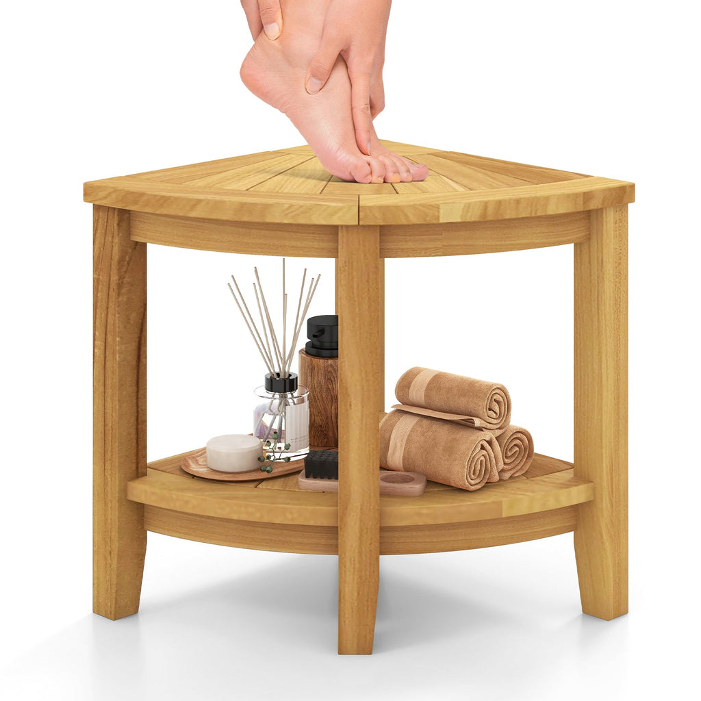 Teak Wood Shower Bench with Storage Shelf for Inside Shower to Sit on