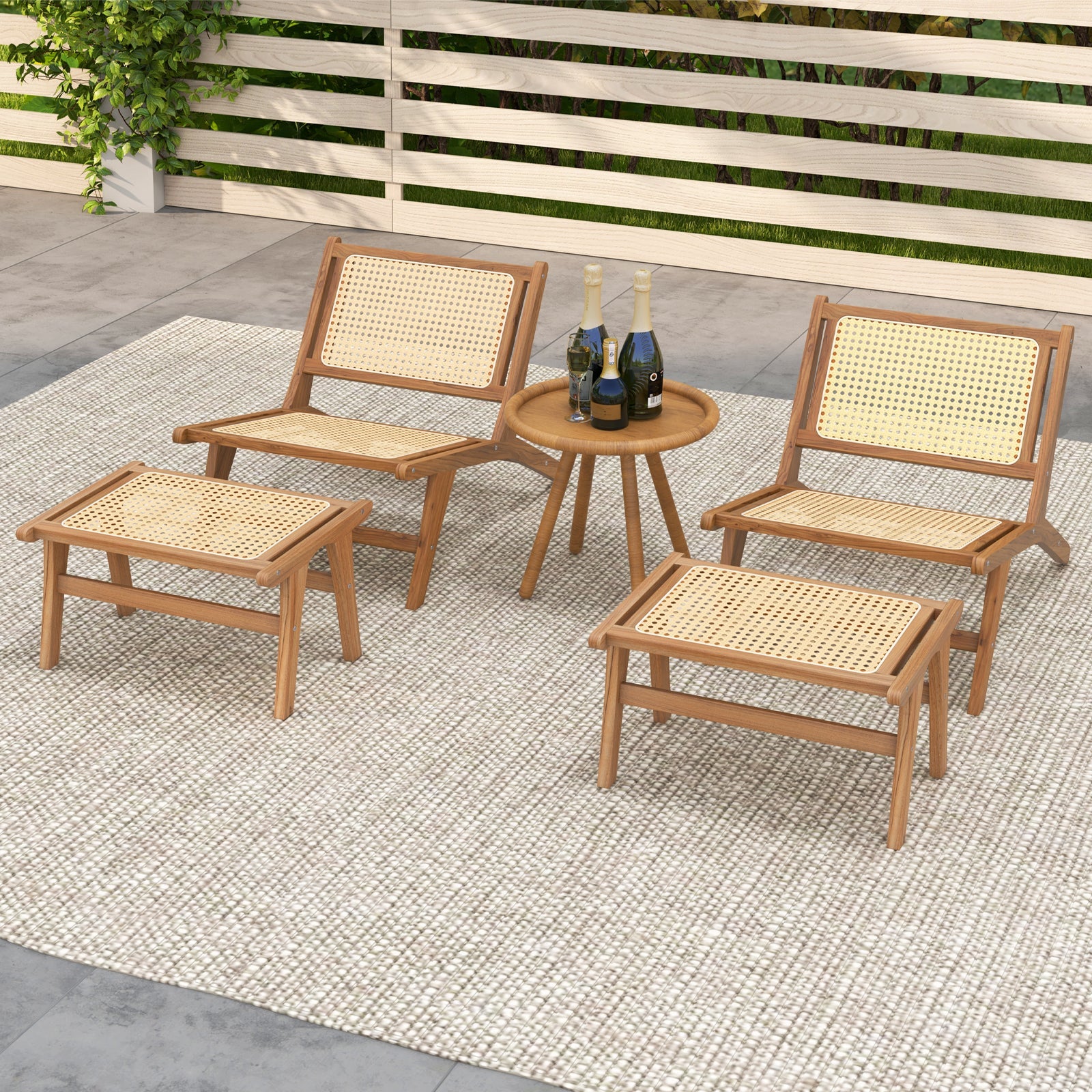 Teak Wooden Chair with Handwoven Rattan Seat and Backrest