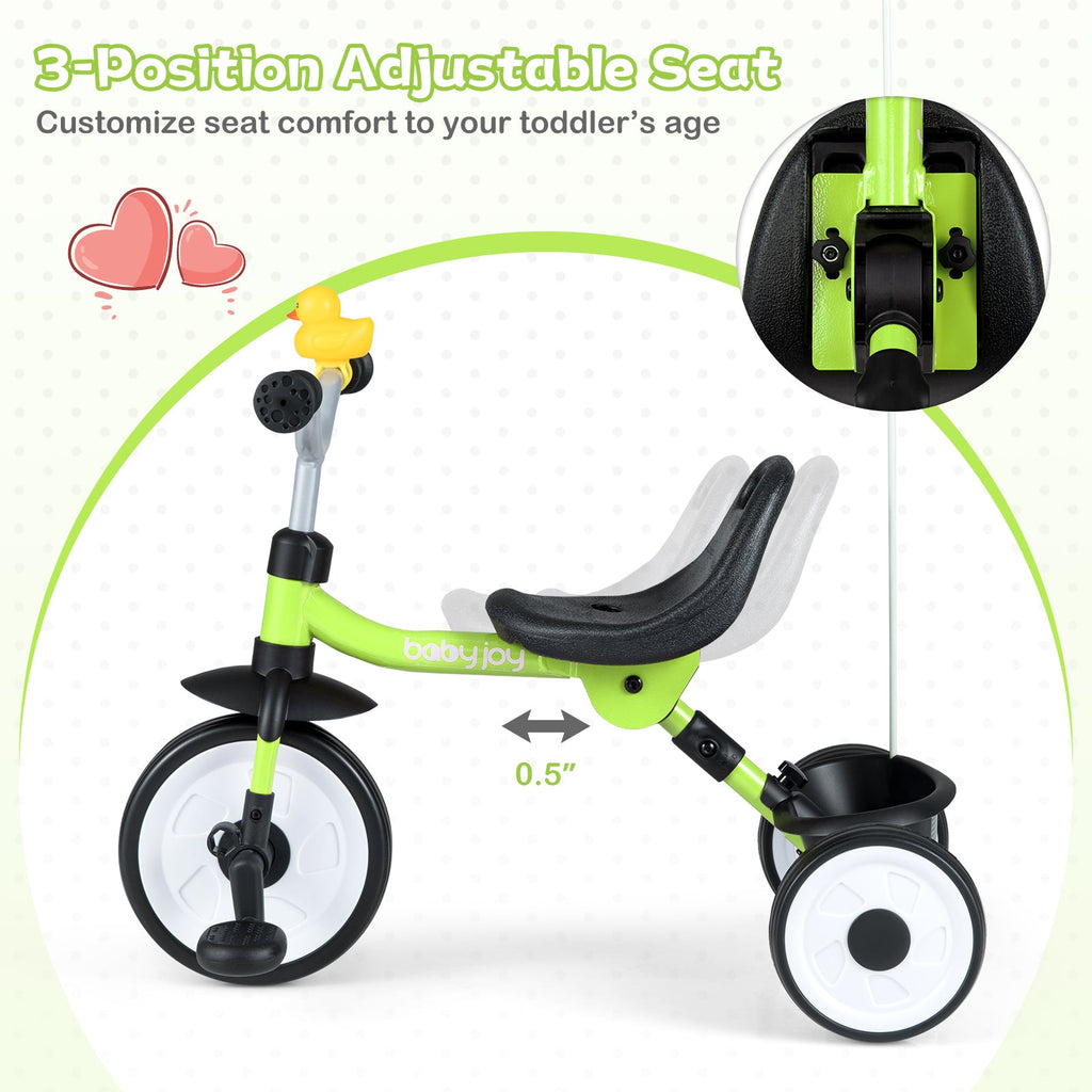 Toddler Tricycle with 3-Position Seat and Storage Basket for Kids