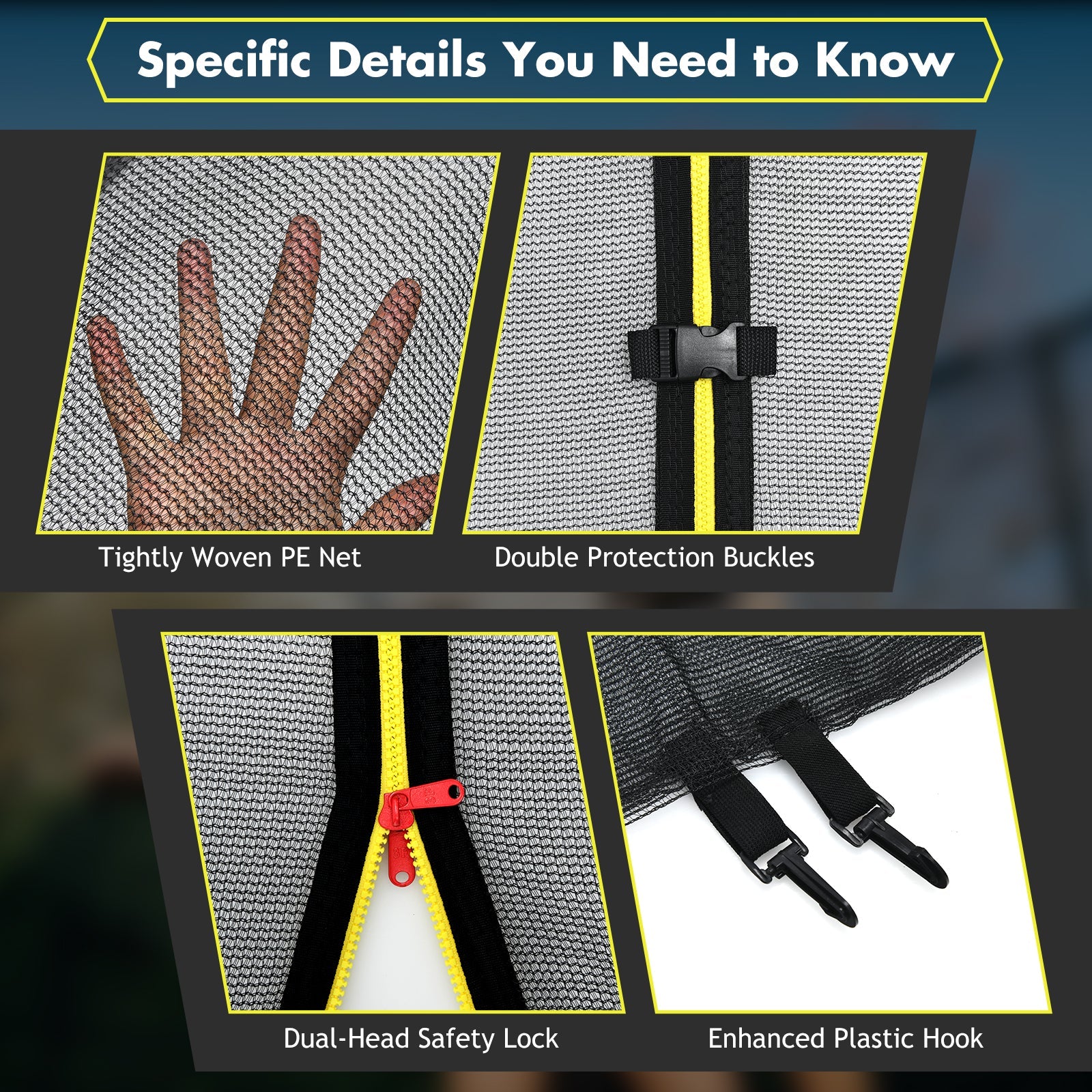 Trampoline Replacement Protection Enclosure Net with Zipper