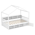 Twin Size House Bed with Roof with 14 Storage Cubes and Enclosed Cabinet