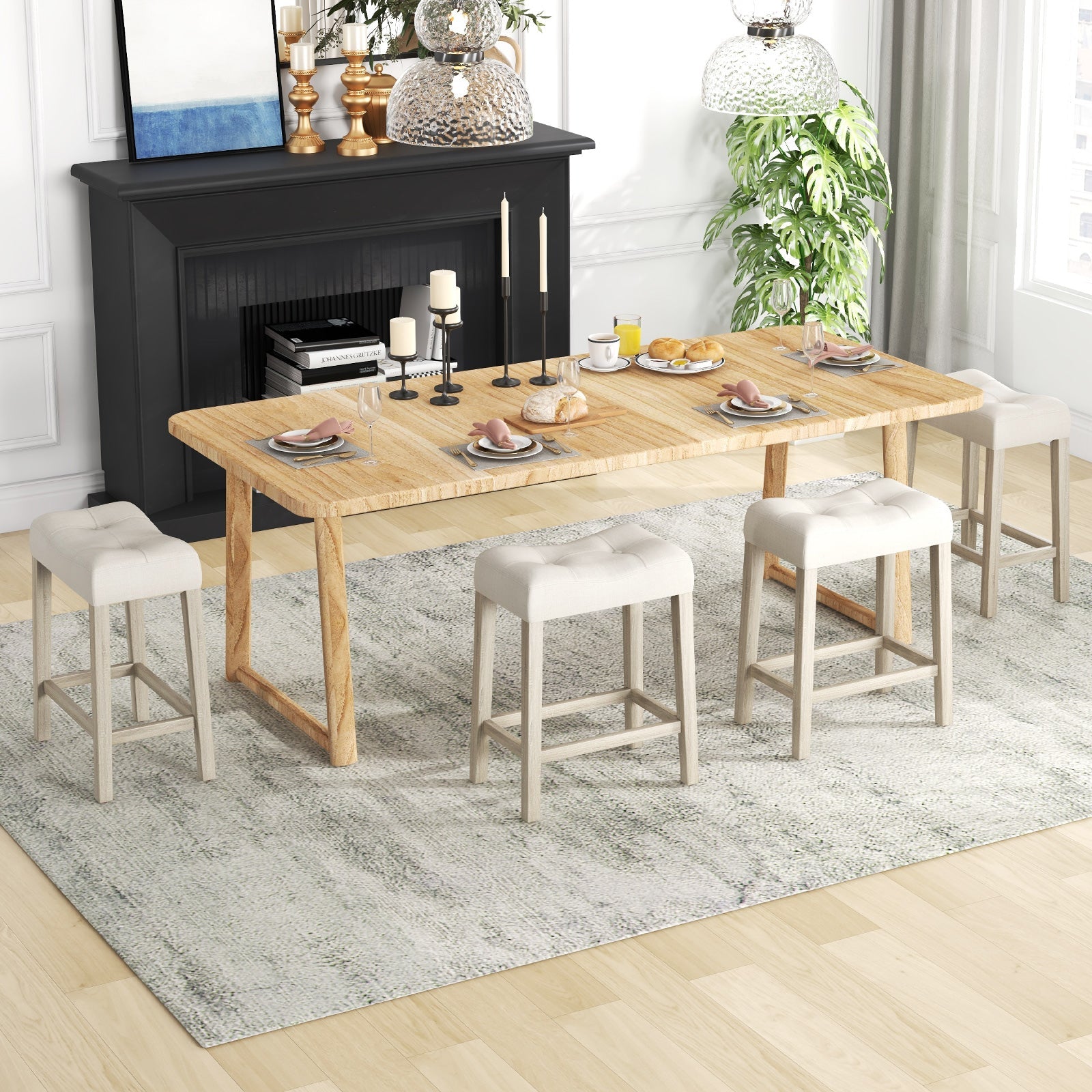 Set of 4 Upholstered Counter Height Bar Stool with Curved Saddle-Seat