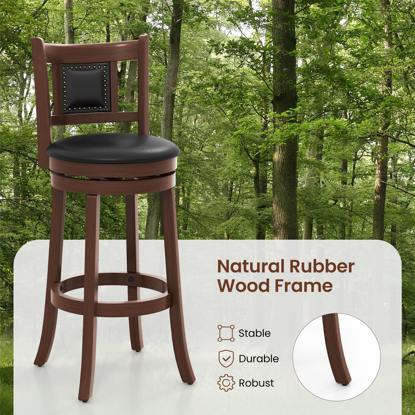 25.5 Inch/30.5 Inch Upholstered Bar Stools Set of 2 with Curved Backrest and Footrest