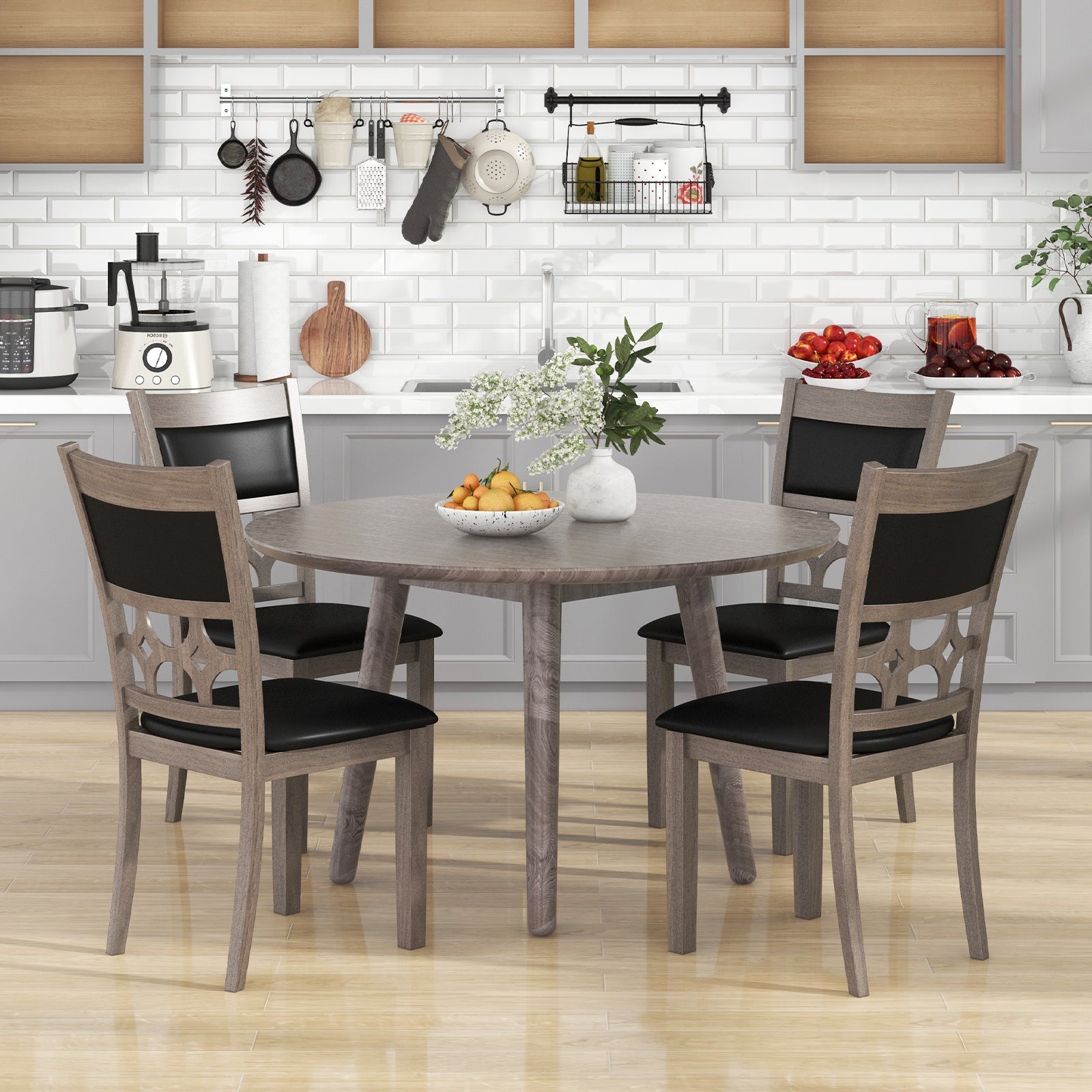 Upholstered Dining Chair Set of 2 with Padded Backrest and Seat-Gray