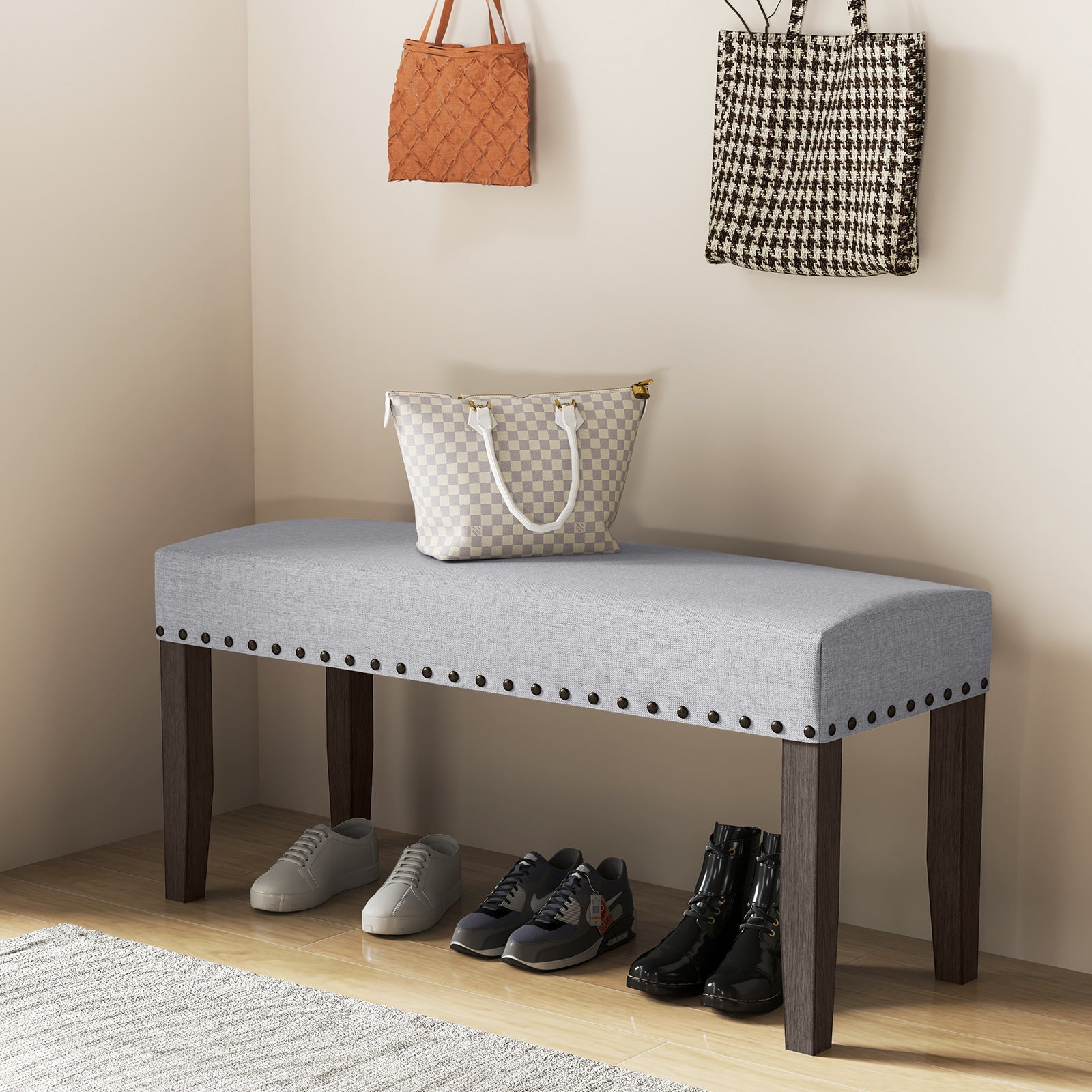42.5 Inch Upholstered Entryway Bench End of Bed Bench-Gray