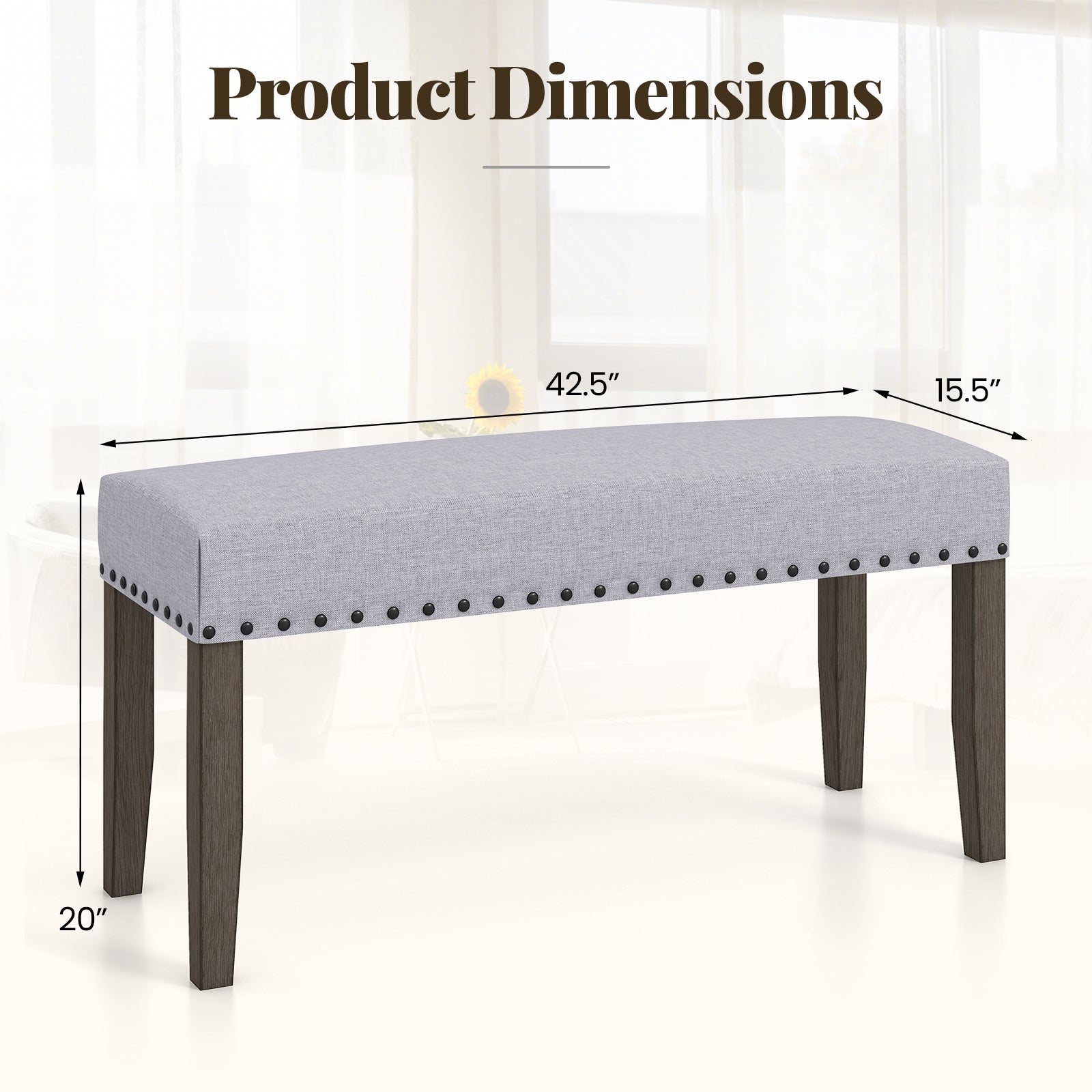 42.5 Inch Upholstered Entryway Bench End of Bed Bench-Gray