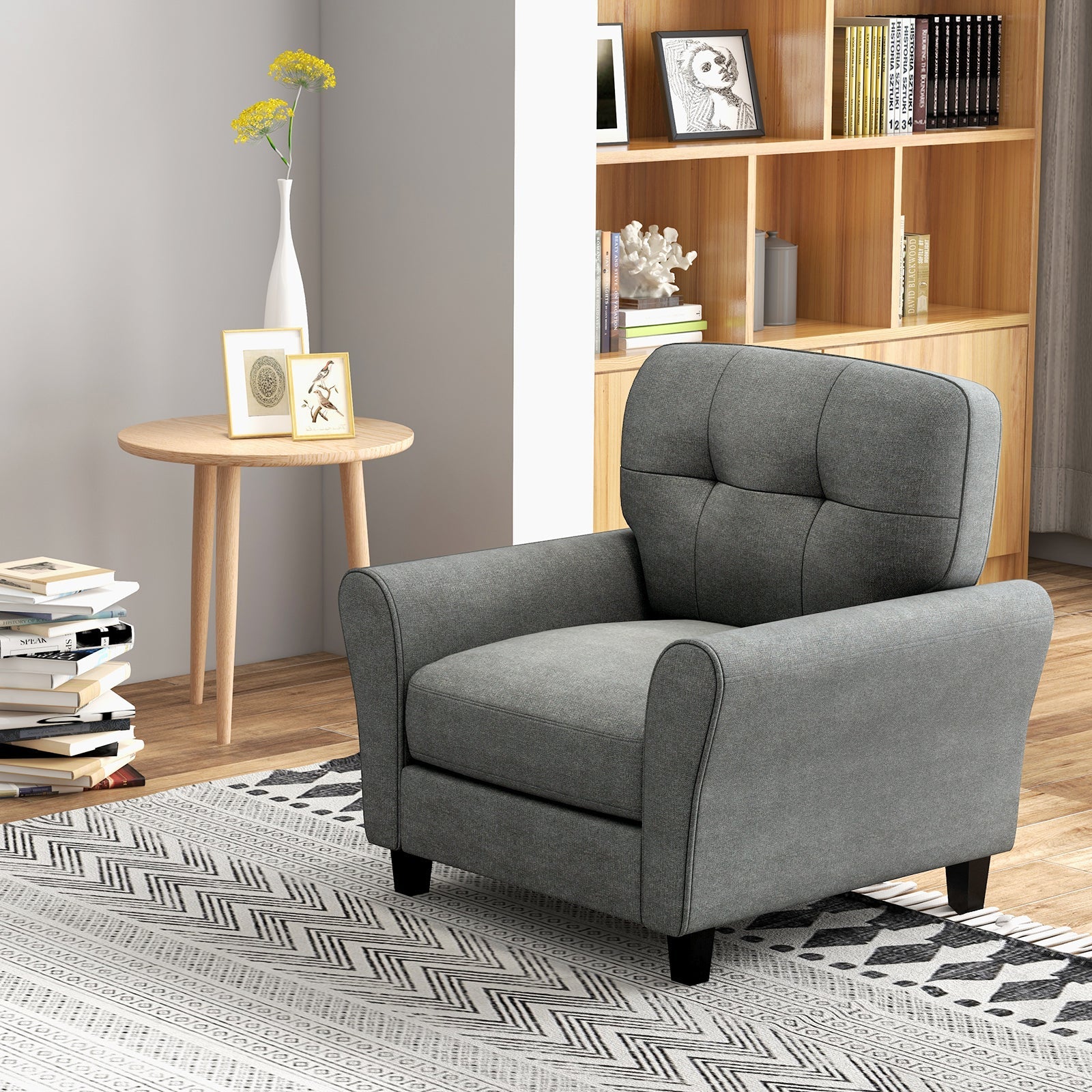 Modern Upholstered Accent Chair with Rubber Wood Legs