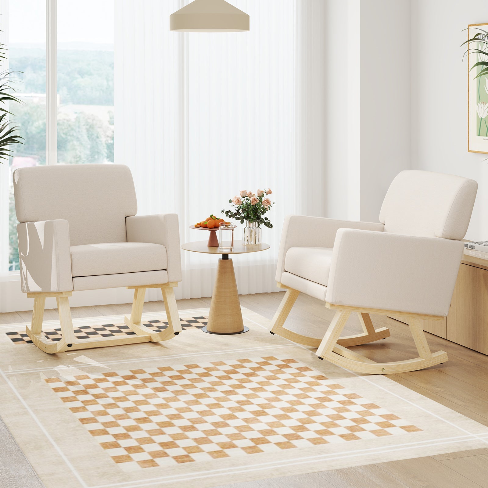 Upholstered Rocking Chair with and Solid Wood Base
