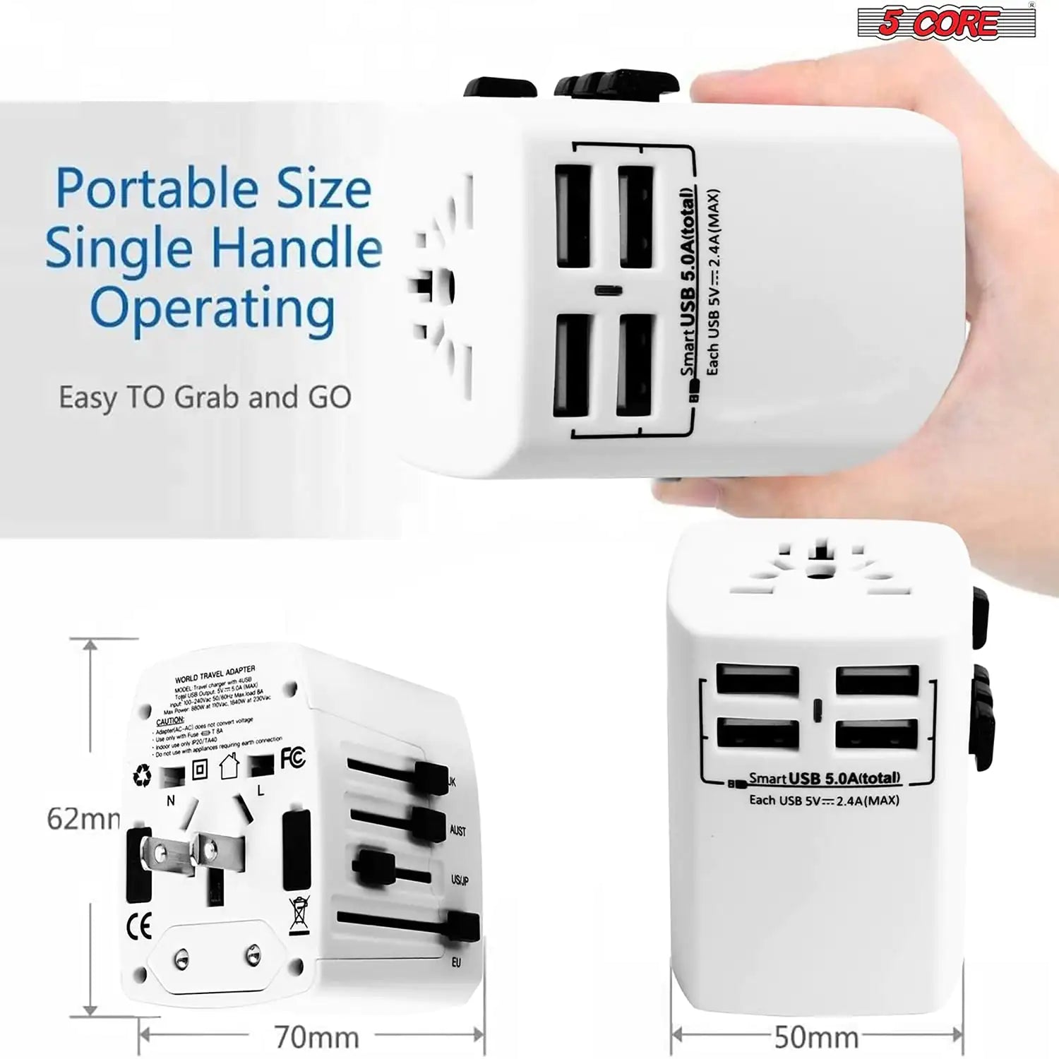 Universal Travel Adapter International Power Adapters 3 Pack Multicharger Plug w 4 USB Ports