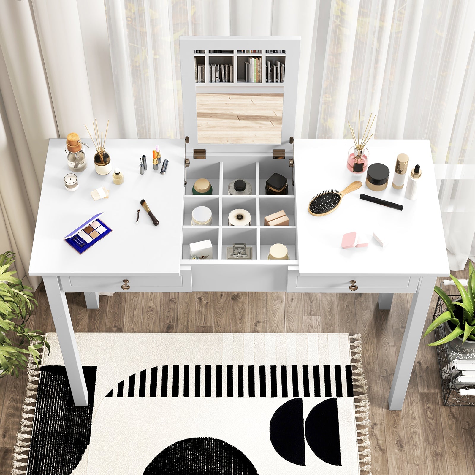 Vanity Desk Makeup Dressing Table with Flip Top Mirror and Drawers-White