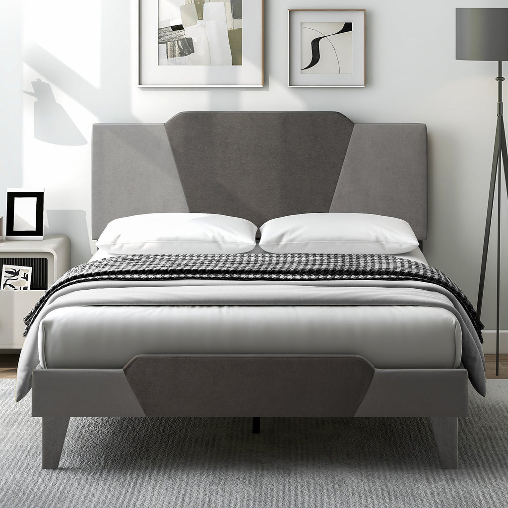 Full/Queen/Twin Velvet Upholstered Bed Frame with High Headboard