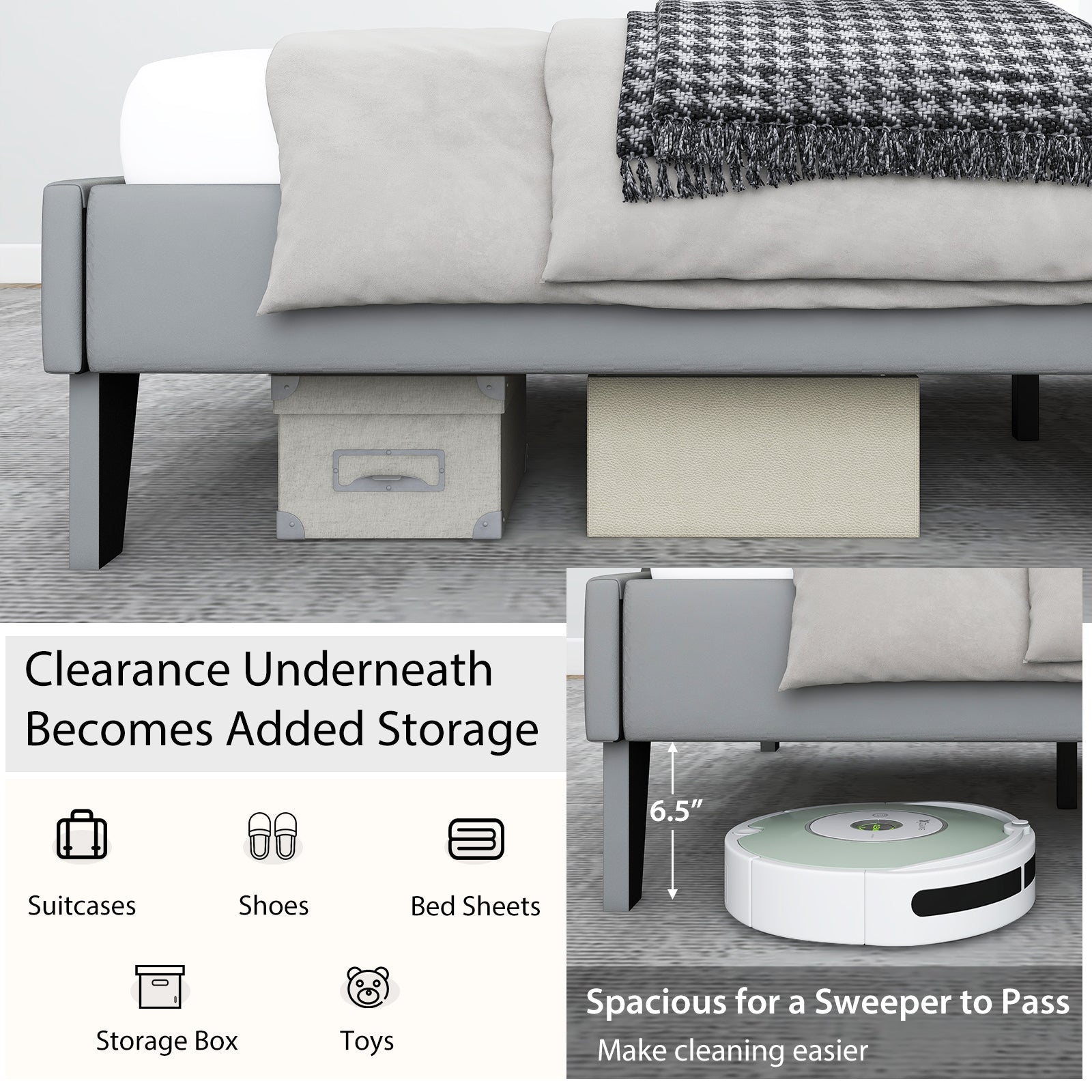 Full/Queen/Twin Velvet Upholstered Bed Frame with High Headboard