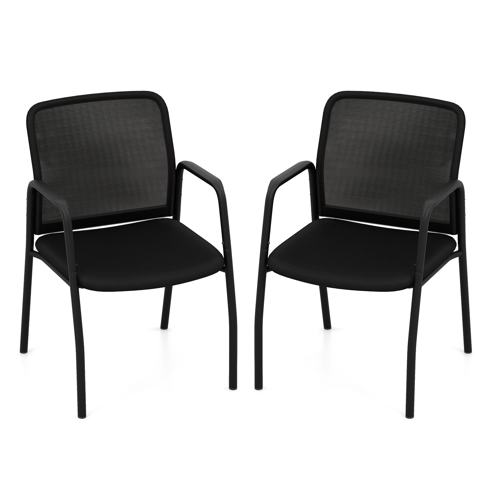 Waiting Room Chair Set of 2 Office Guest Chairs with Ergonomic Mesh Backrest-Black
