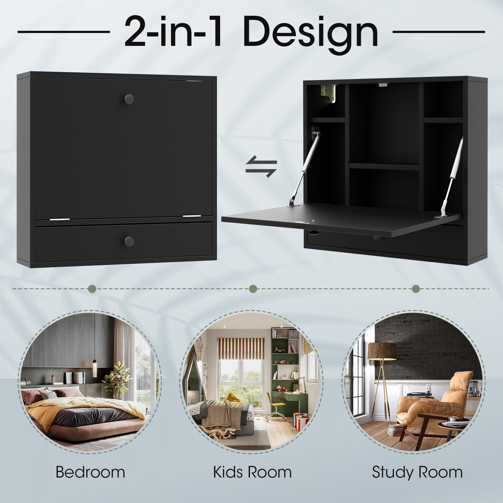 Wall-Mount Floating Desk Foldable Space Saving Laptop Workstation