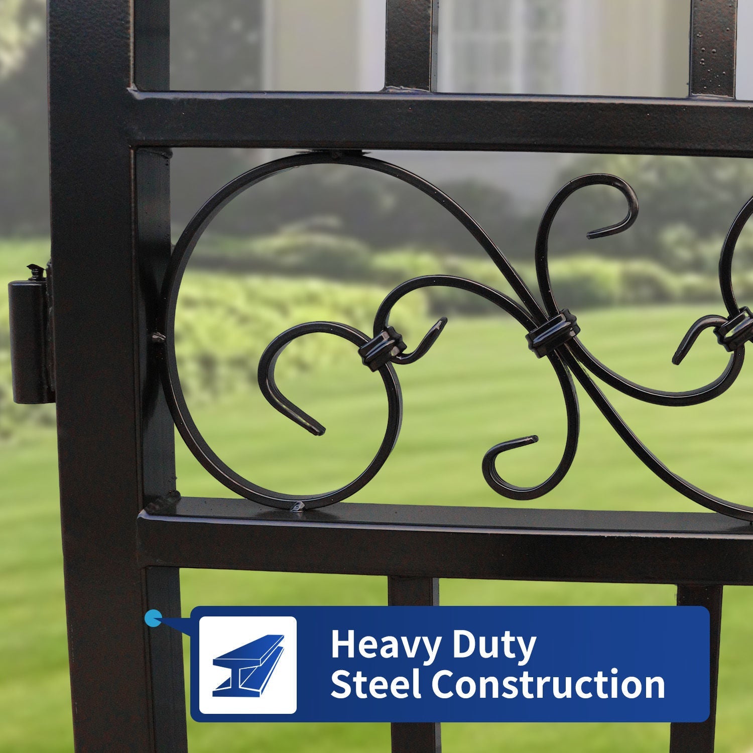 14x8 ft Steel Dual Swing Driveway Gate with Wider Goalposts