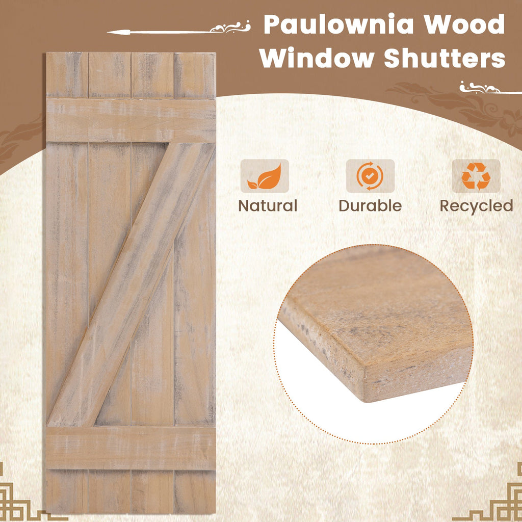 36 x 13 Inch Farmhouse Paulownia Wood Window Shutters Set of 2 for Windows
