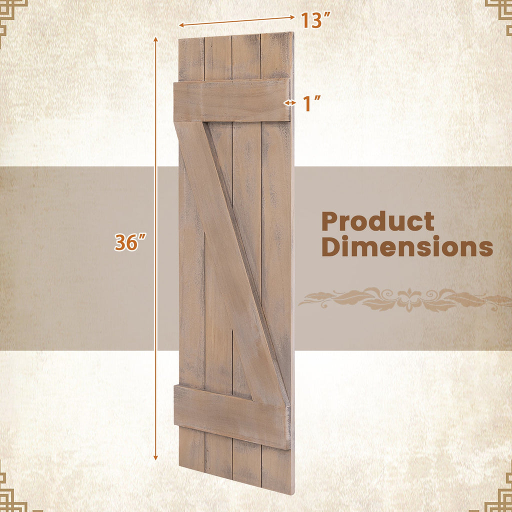 36 x 13 Inch Farmhouse Paulownia Wood Window Shutters Set of 2 for Windows