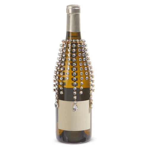 RAZ IMPORTS Jewel Tassel Wine Bottle Veil Metal/Plastic 6" Gold Rhinestone 4413511
