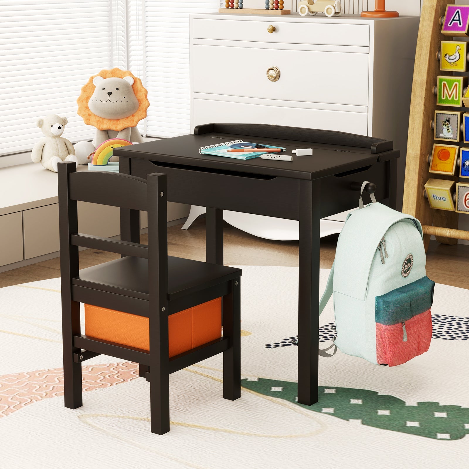 Wood Activity Kids Table and Chair Set with Storage Space