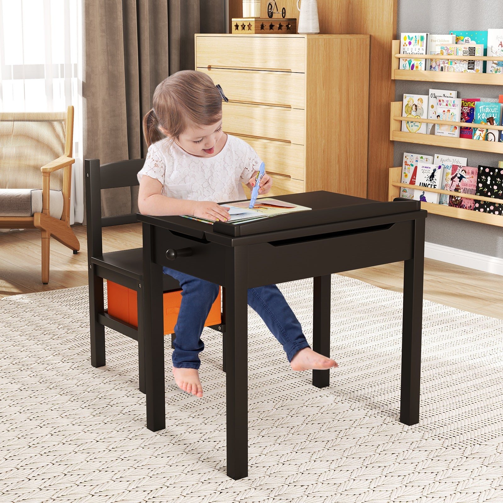 Wood Activity Kids Table and Chair Set with Storage Space