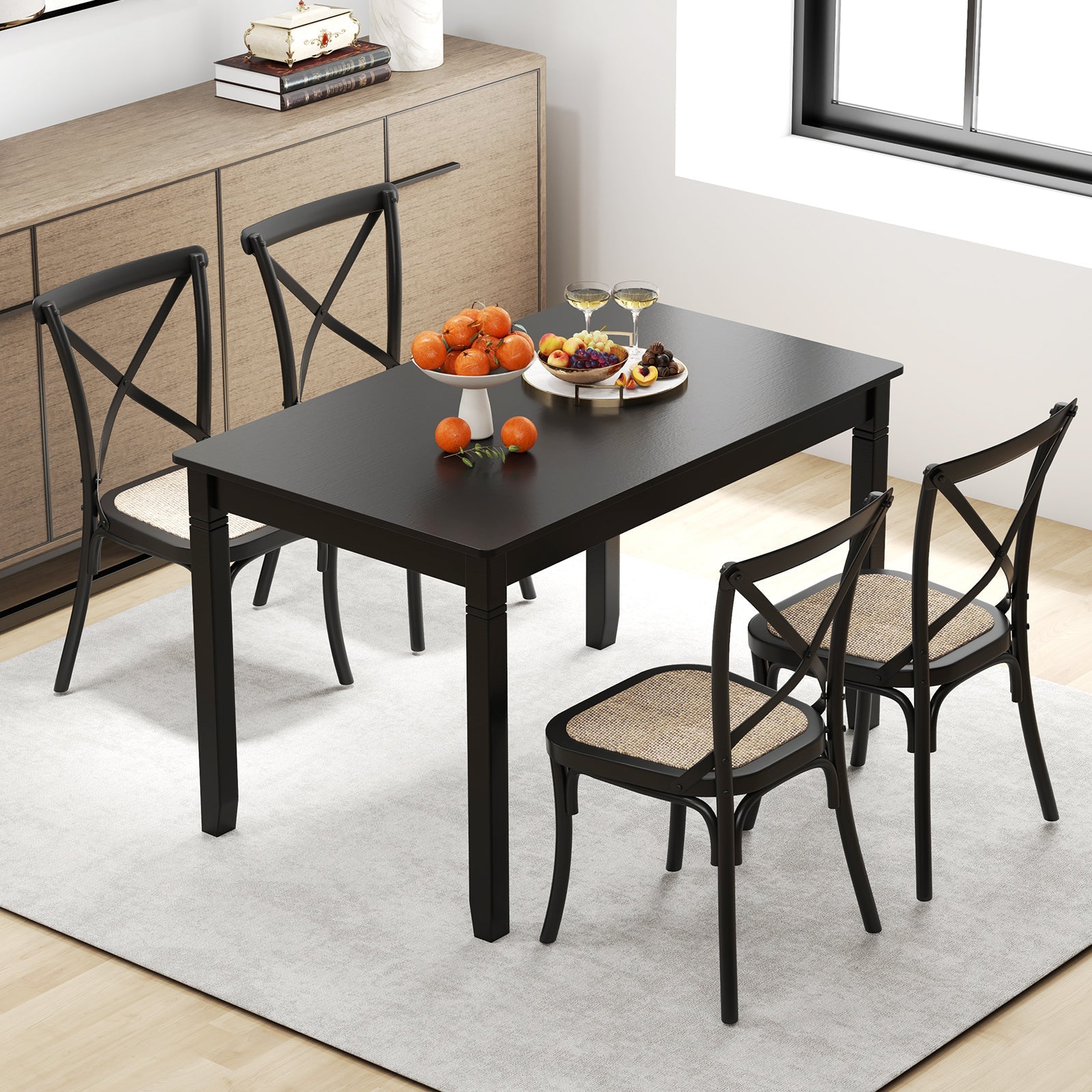 48-Inch Wooden Dining Table for 4 People Rectangular Kitchen Table with Rubber Wood Legs