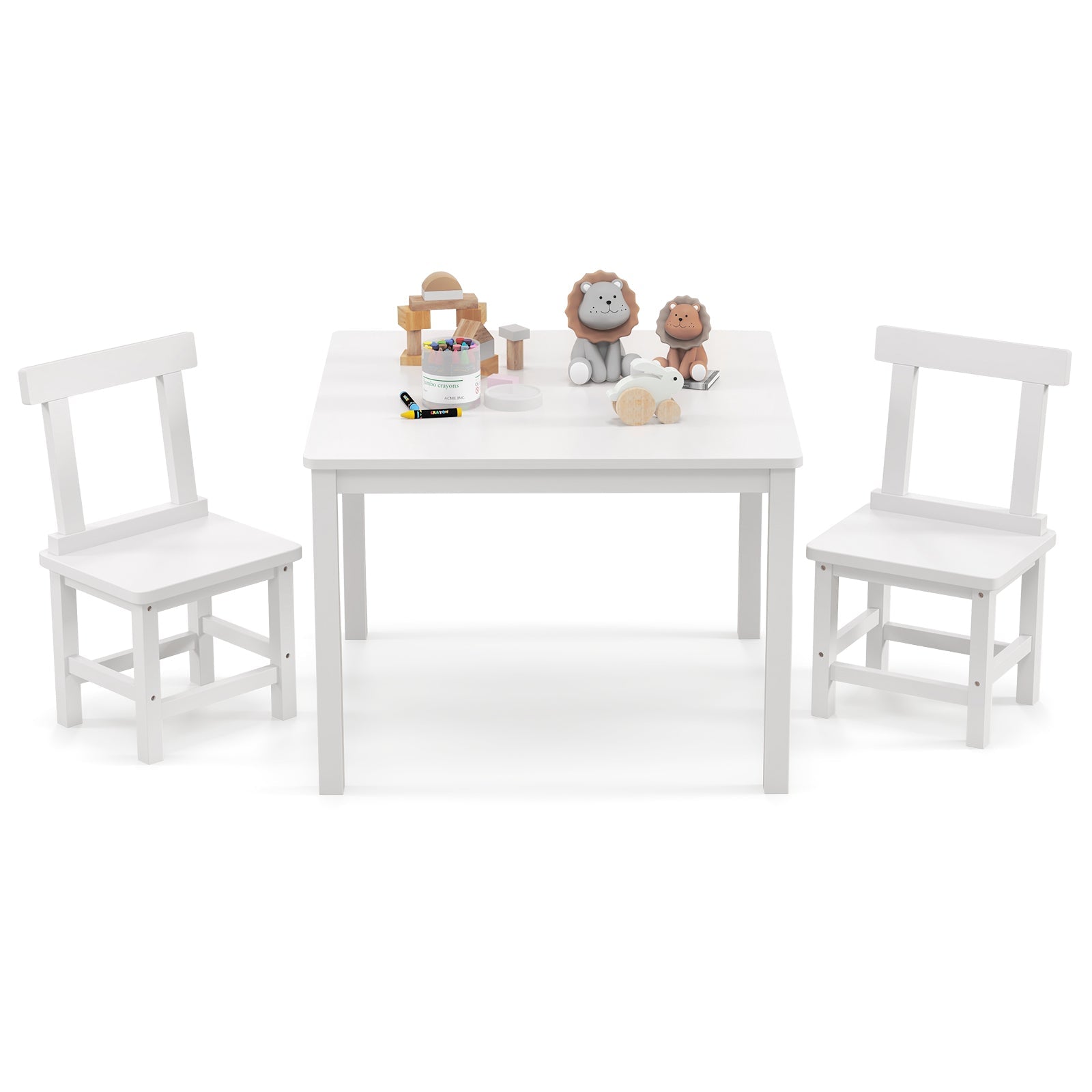 Wooden Kids Table and 2 Chairs Set with Anti-slip Foot Pads