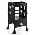 Folding Wooden Step Stool with Lockable Safety Rail for Toddler 3+