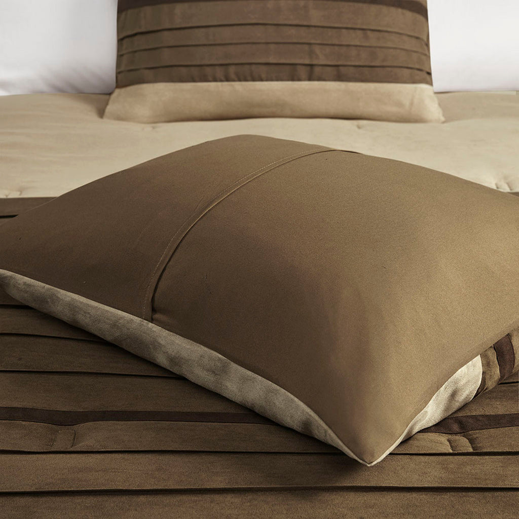7 PC Pieced Faux Suede Comforter Set Natural Cal King