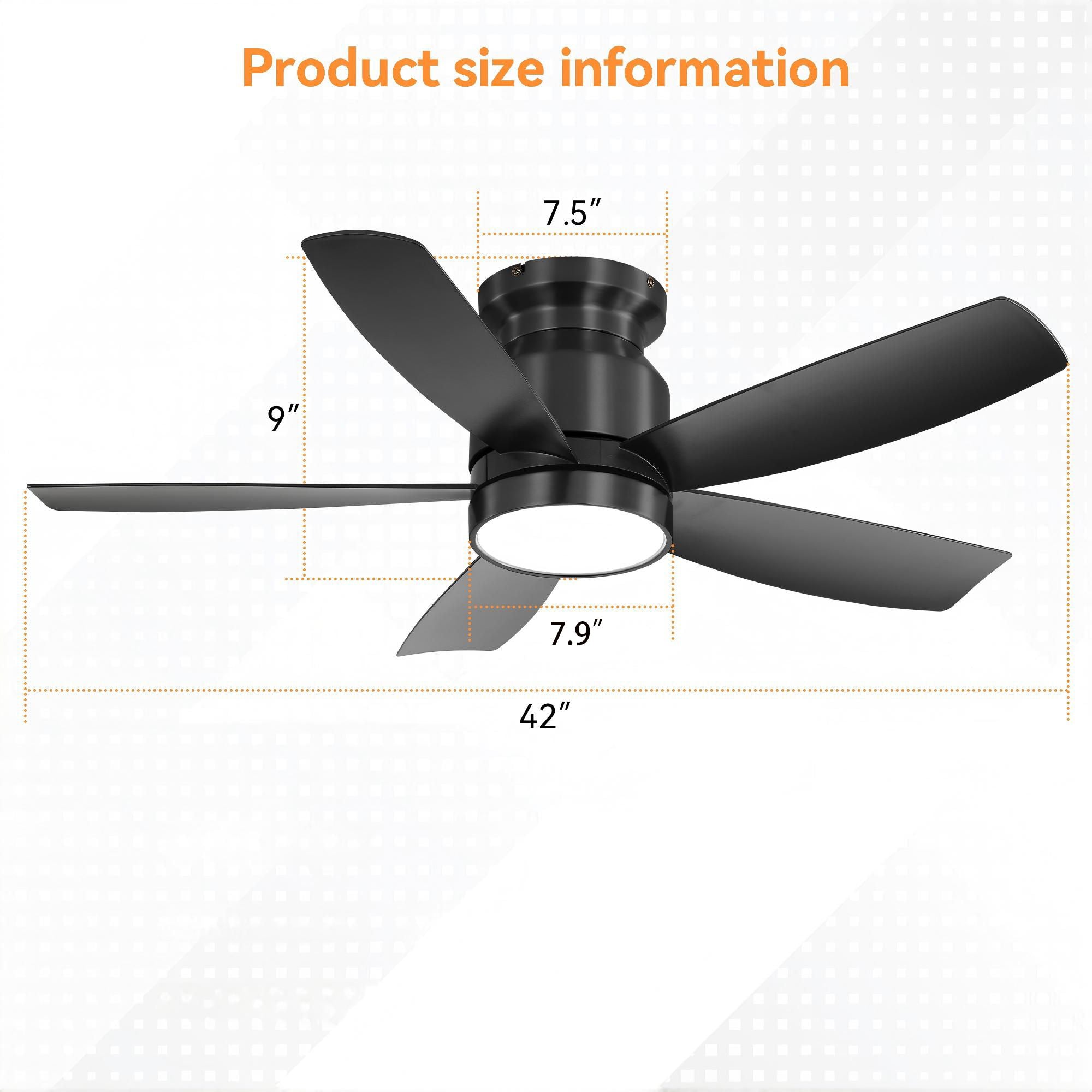 Flush Mount Ceiling Fan With 18W LED Light And Remote Control