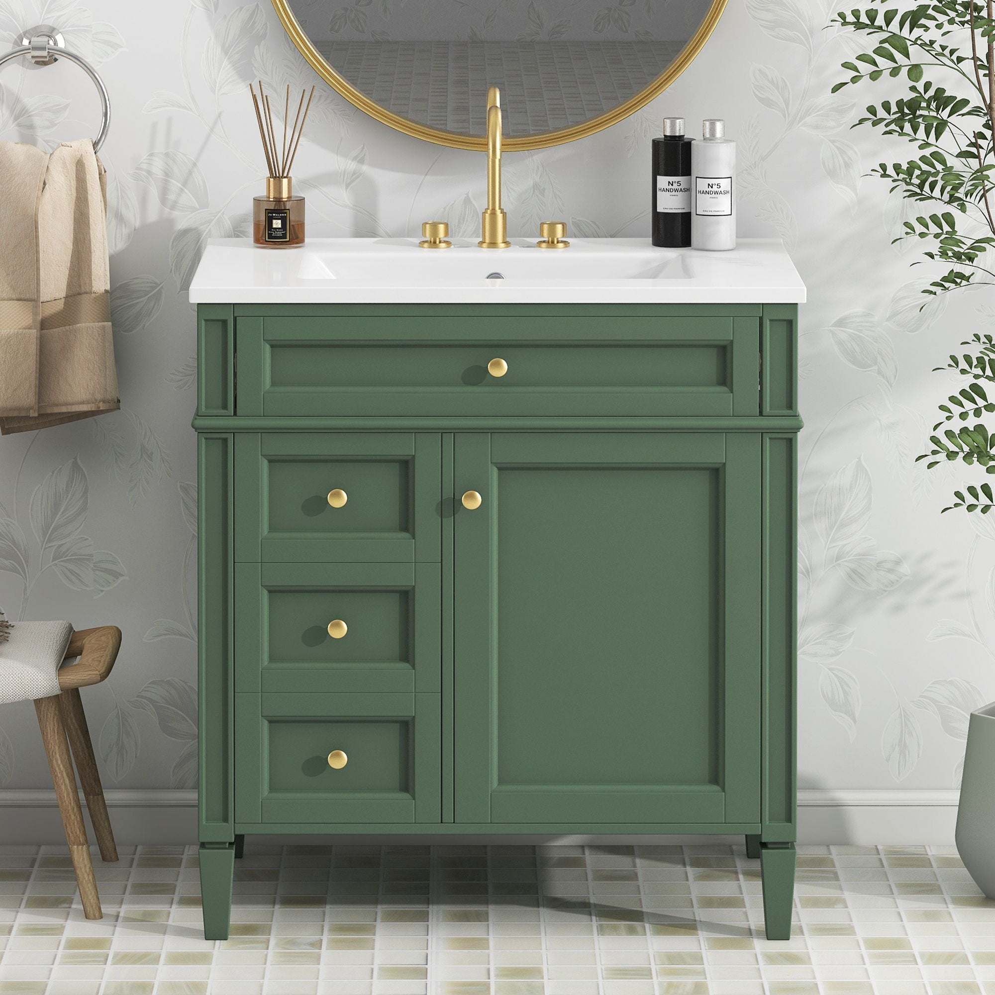Bathroom Vanity With 2 Drawers and Tip-Out Drawer Storage Cabinet