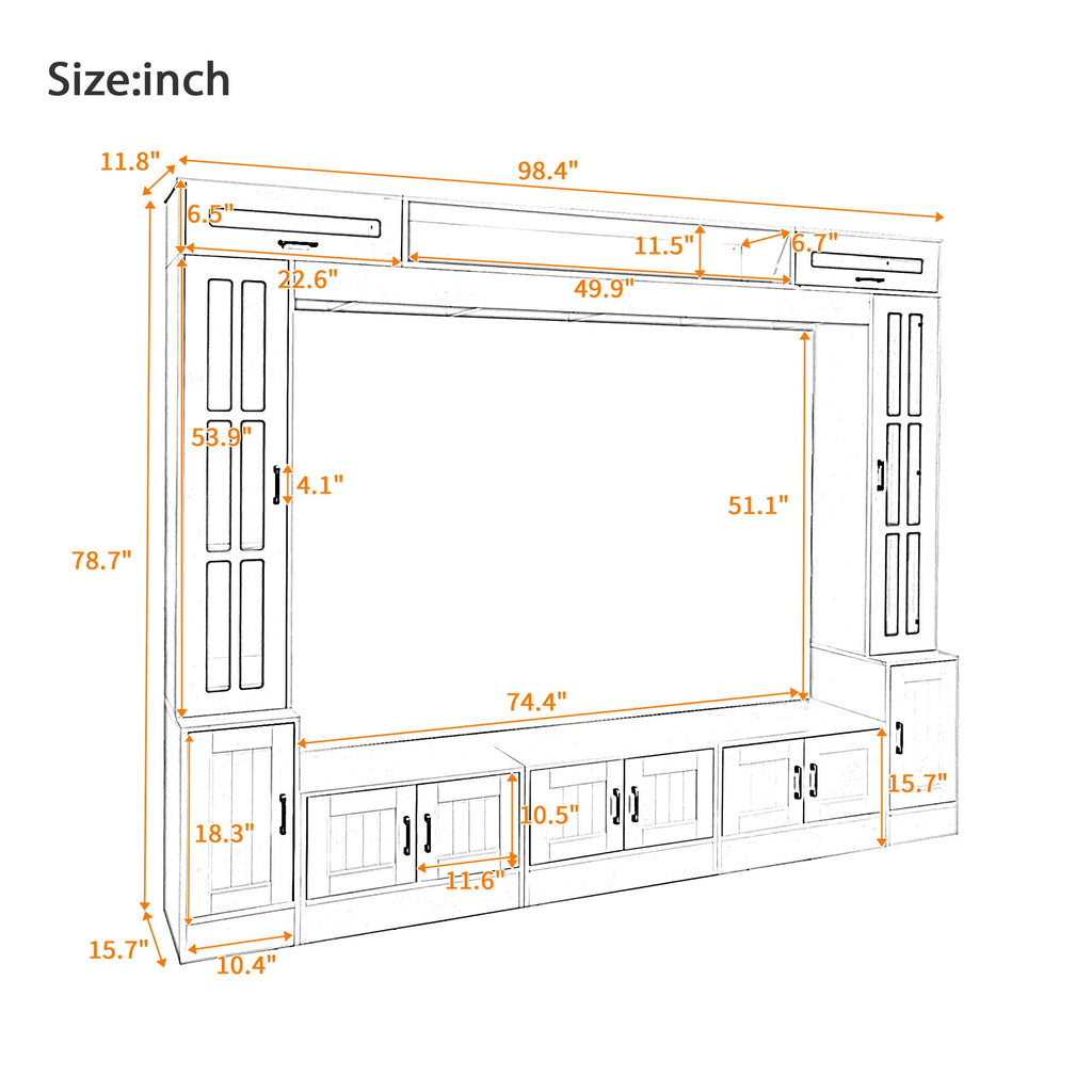 Wall Unit Entertainment Center With Bookshelves For TVs Up To 80"