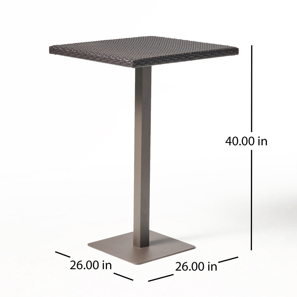Outdoor Square Rattan Bar Table with Iron Frame - Multi Brown